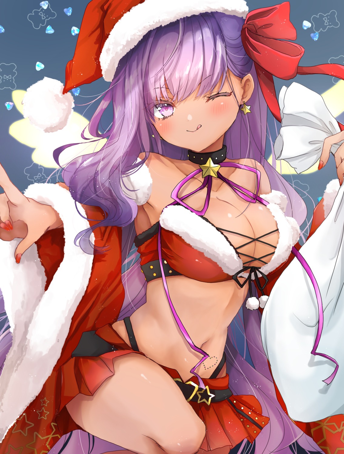 bb_(fate/extra_ccc) bra christmas fate/extra fate/stay_night pantsu skirt_lift touko_56