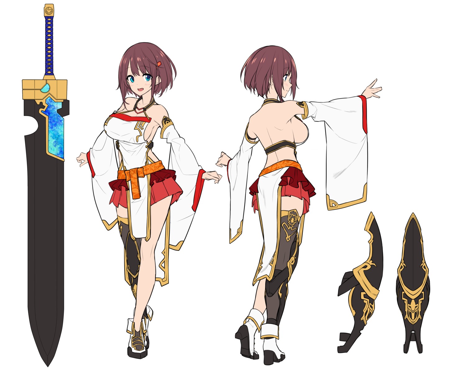 baffu character_design heels hitoyo_(baffu) no_bra sword thighhighs