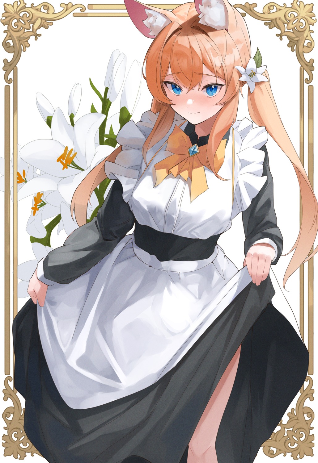 animal_ears blue_archive iochi_mari maid nekomimi setakman skirt_lift