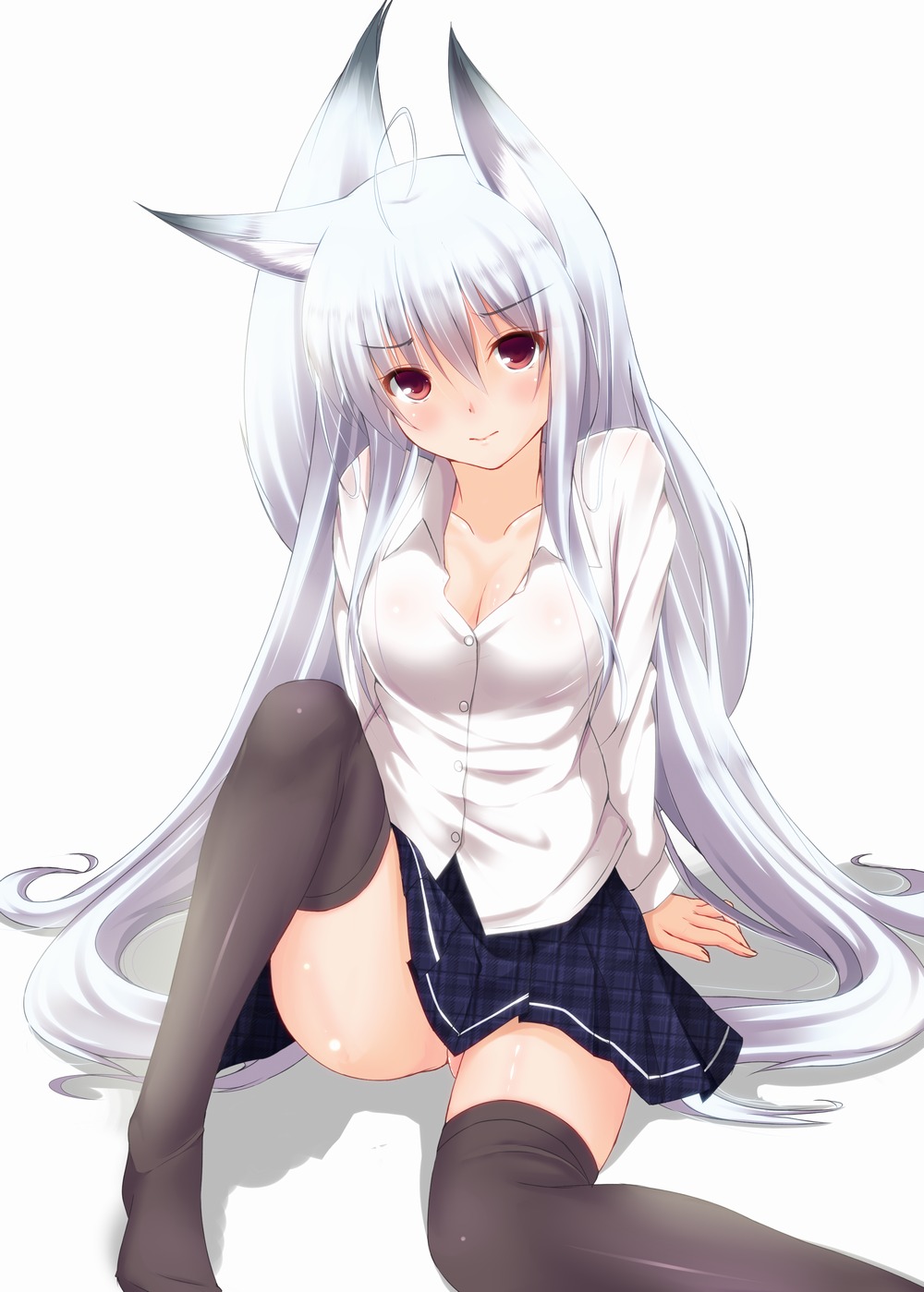 animal_ears cleavage kitsune nopan second_heaven tail thighhighs