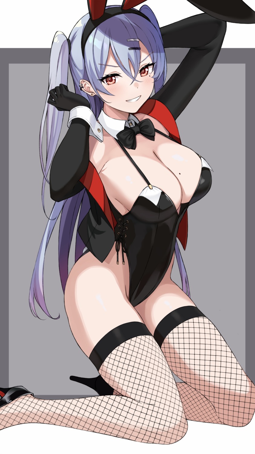 animal_ears bunny_ears bunny_girl fishnets heels no_bra sukebewe thighhighs