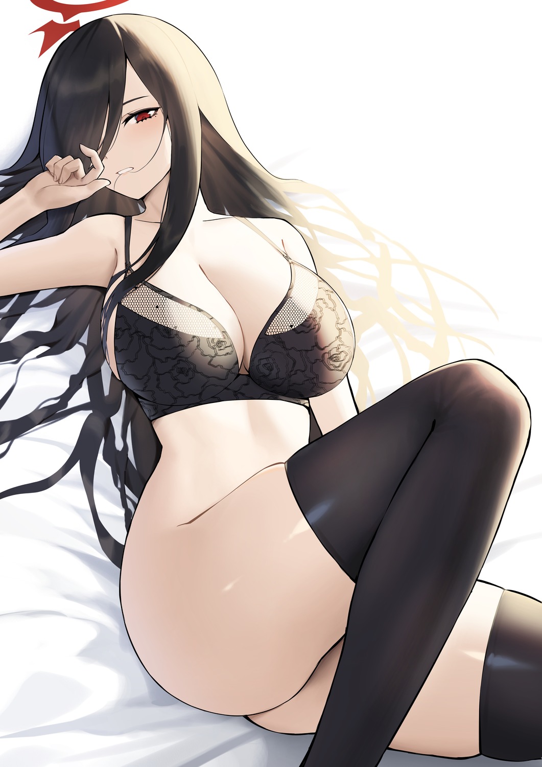 blue_archive bottomless bra halo hanekawa_hasumi lordol thighhighs