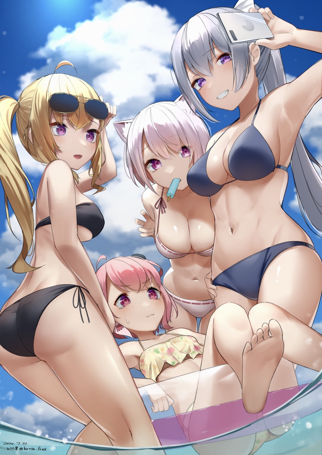 animal_ears ass bikini cleavage hirota_fruit megane nekomimi nijisanji swimsuits underboob wet