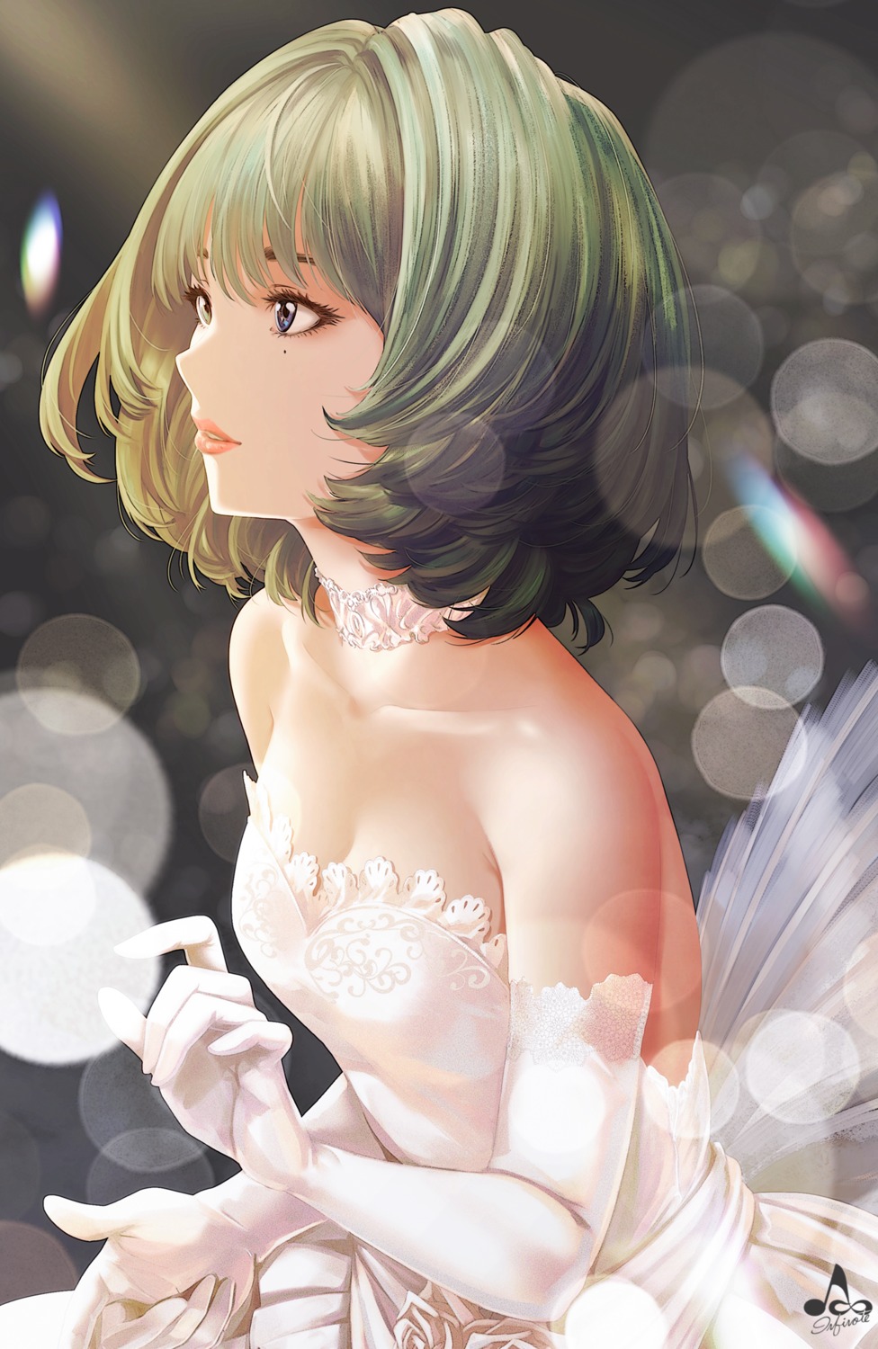 cleavage dress heterochromia infinote takagaki_kaede the_idolm@ster the_idolm@ster_cinderella_girls wedding_dress