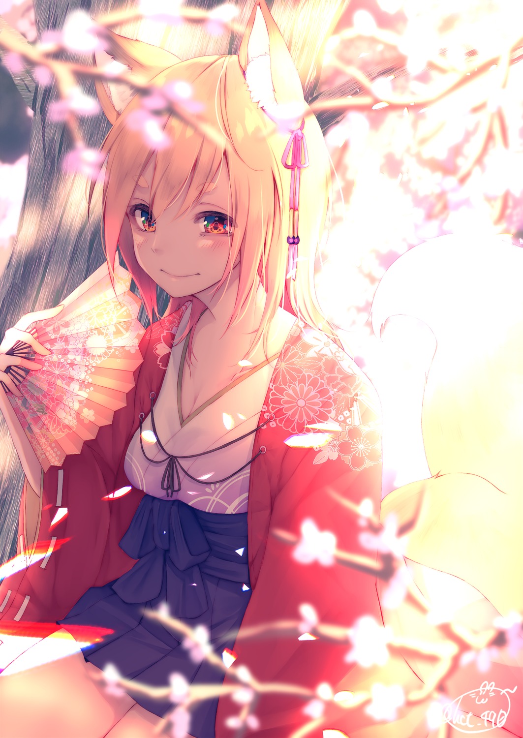 animal_ears chita_(ketchup) cleavage japanese_clothes kitsune tail