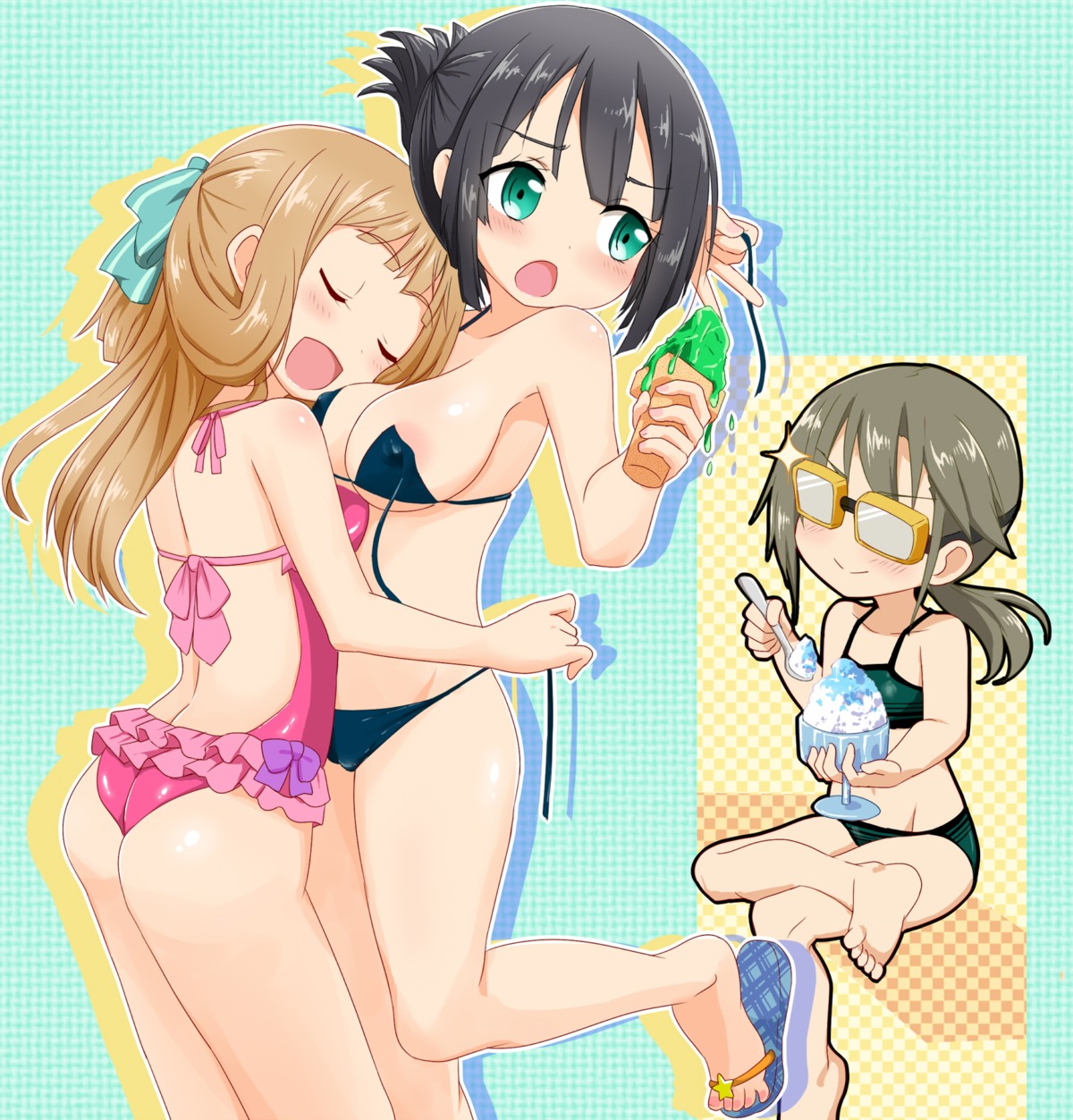 areola ass bikini erect_nipples feet kobayakawa_agenasu megane minowa_gin nogi_sonoko swimsuits underboob wardrobe_malfunction washio_sumi washio_sumi_wa_yuusha_de_aru yuuki_yuuna_wa_yuusha_de_aru