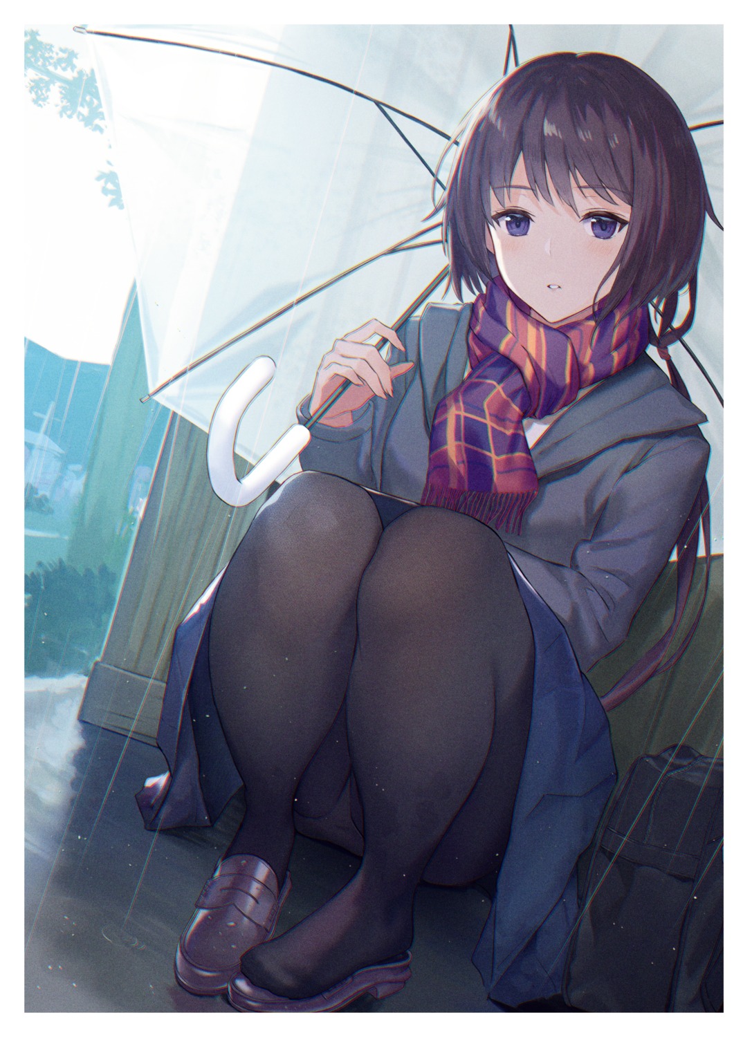 digital_version ichikawa_haru pantsu pantyhose seifuku skirt_lift sweater umbrella