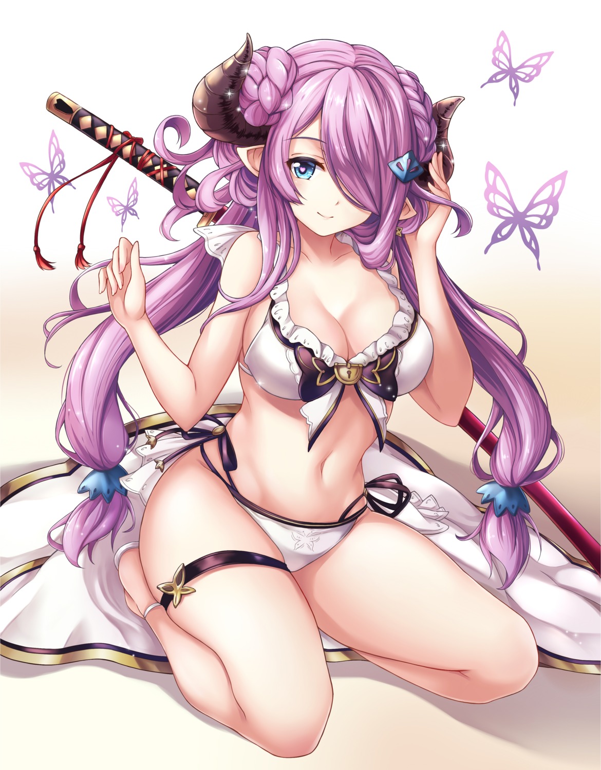 bikini cleavage garter granblue_fantasy horns narumeia_(granblue_fantasy) pointy_ears swimsuits sword taka-kun