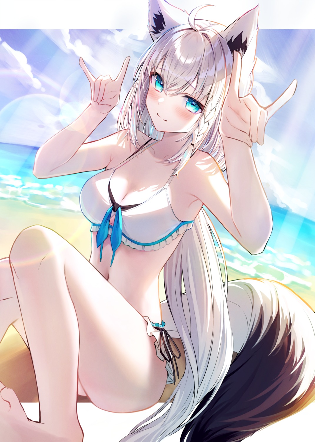 animal_ears bikini cleavage hinatan hololive hololive_gamers kitsune shirakami_fubuki swimsuits tail