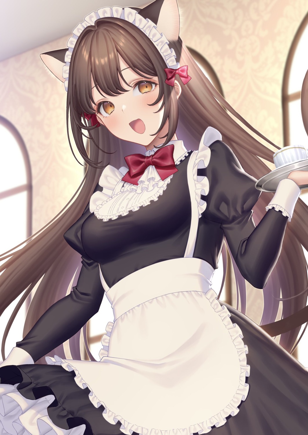 animal_ears maid nekomimi sakura_shiho skirt_lift tail