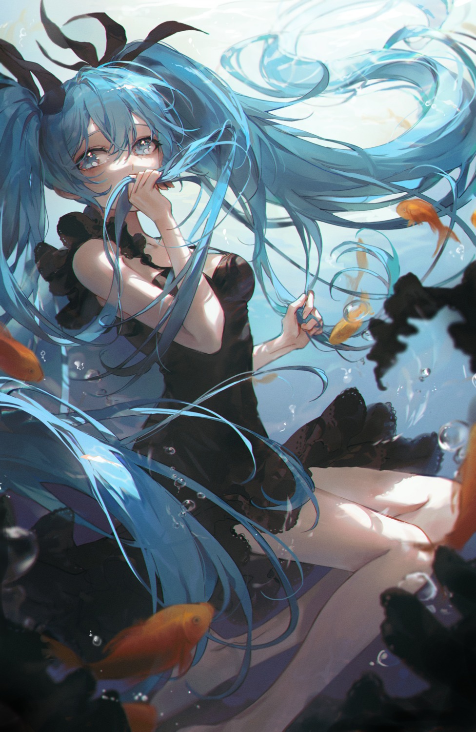 dress hatsune_miku kellymonica02 shinkai_shoujo_(vocaloid) skirt_lift vocaloid