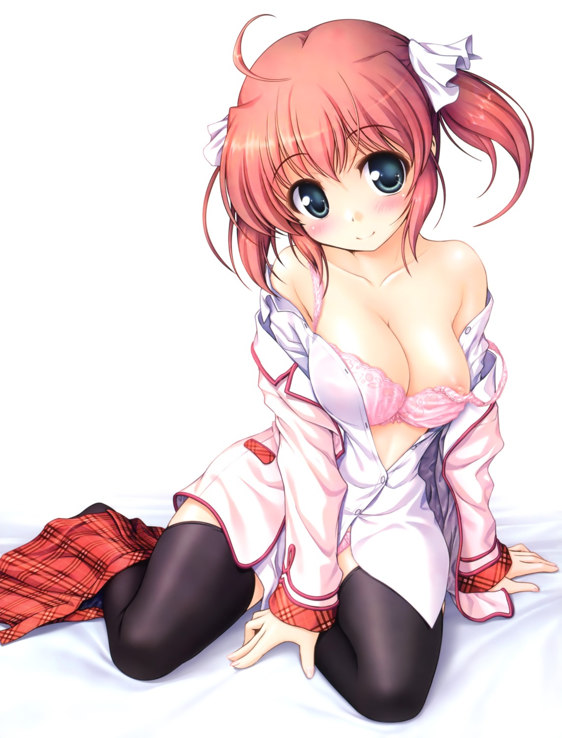 august bekkankou bra breasts daitoshokan_no_hitsujikai kodachi_nagi nipple_slip nipples pantsu seifuku thighhighs undressing