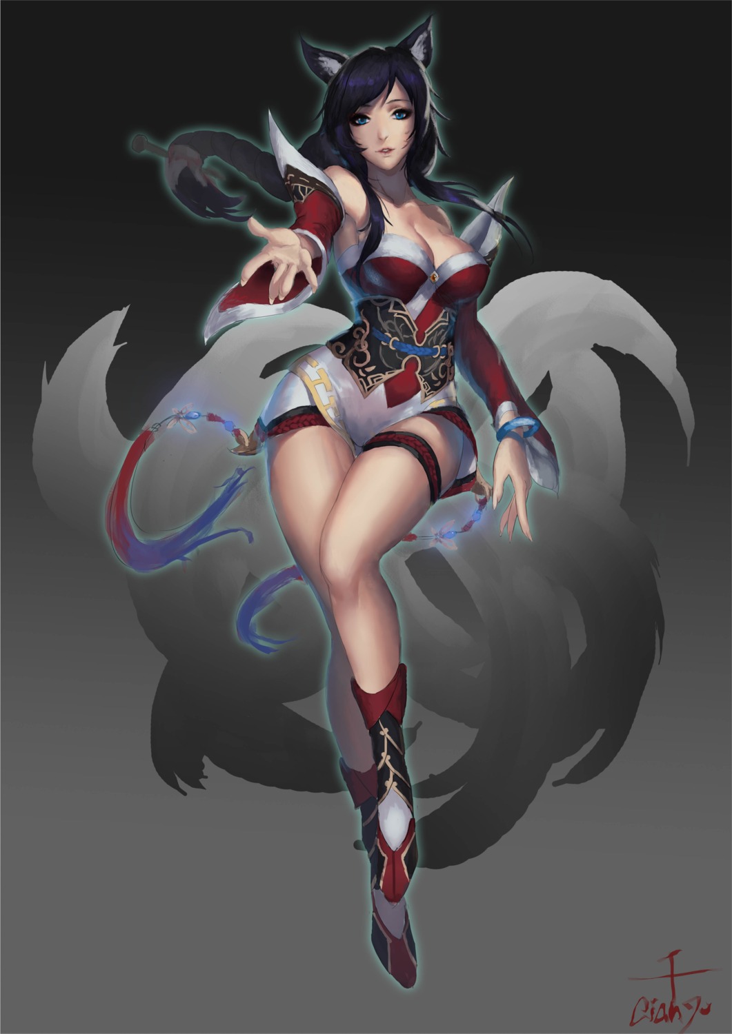 ahri animal_ears cianyo cleavage league_of_legends tail