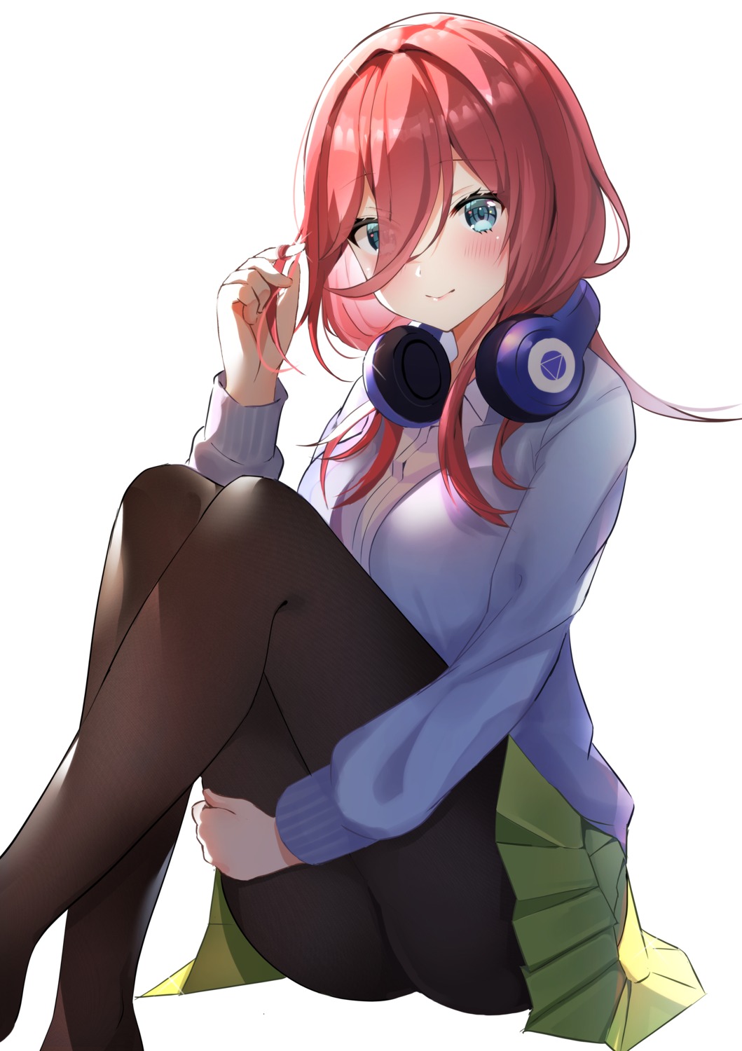 5-toubun_no_hanayome headphones nakano_miku pantyhose rei_(ilust9999) seifuku skirt_lift sweater