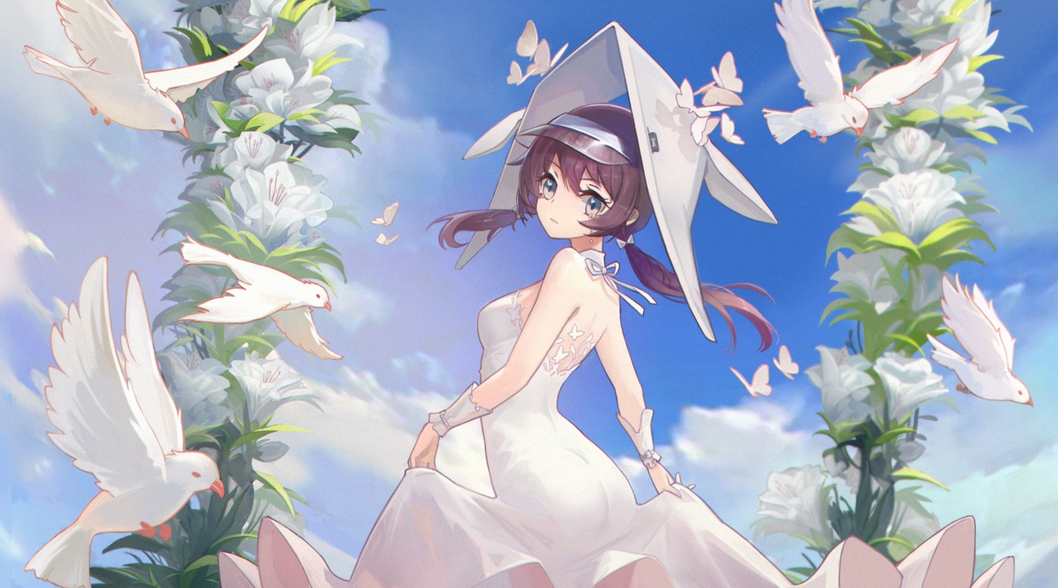 arknights ass dress purestream_(arknights) skirt_lift wedding_dress yizhibao