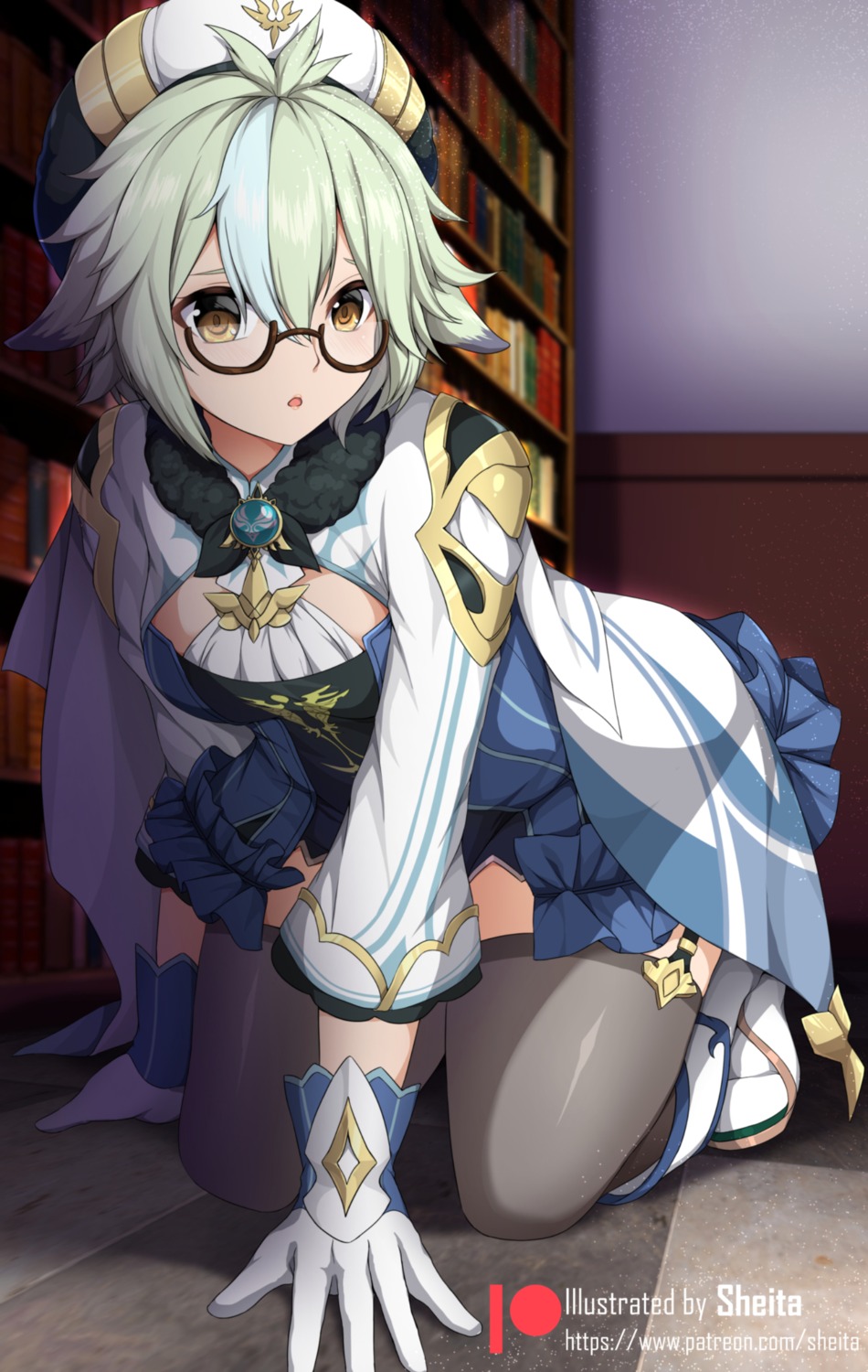 genshin_impact megane sheita stockings sucrose thighhighs