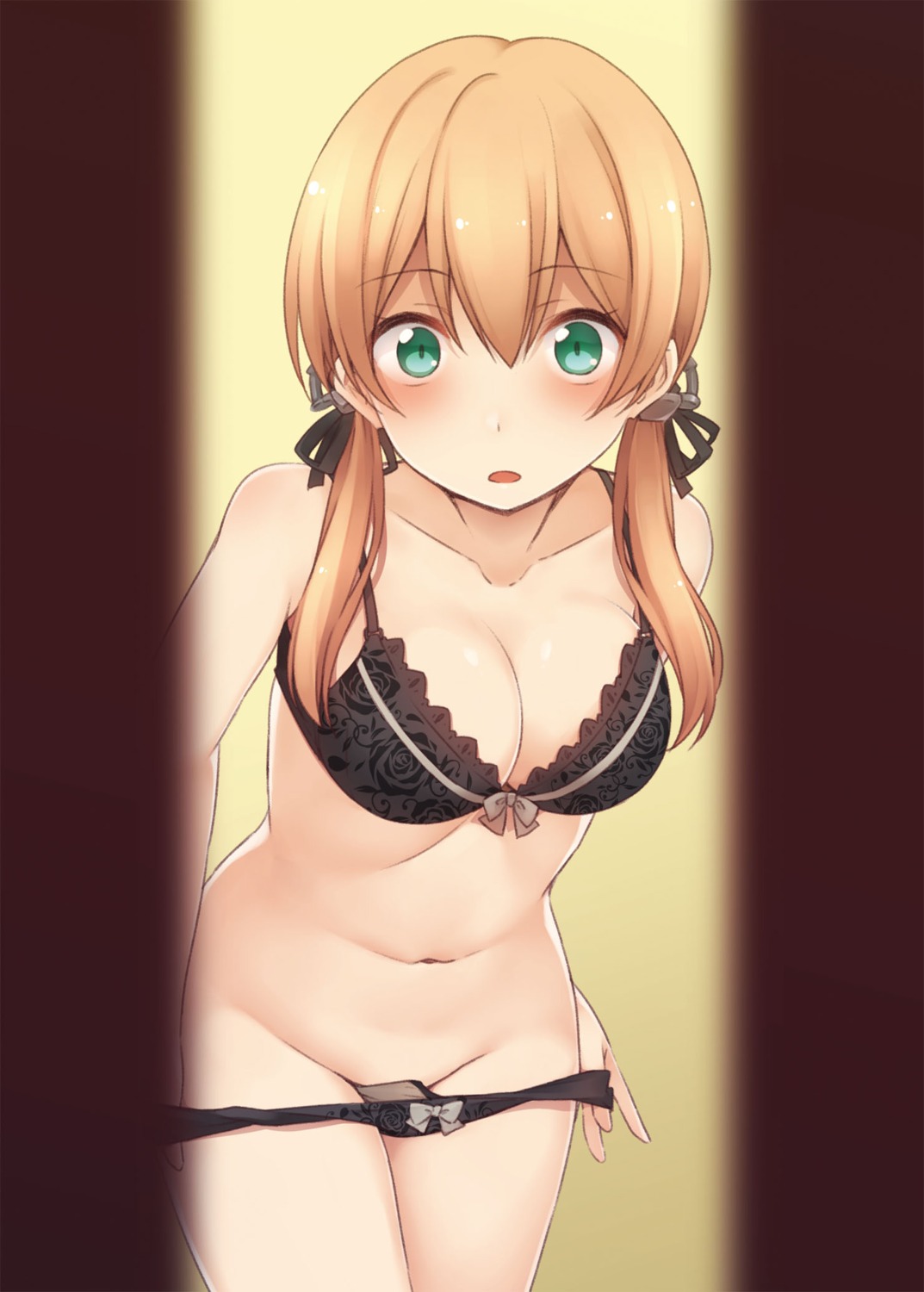 bra cleavage kantai_collection nagami_yuu pantsu panty_pull prinz_eugen_(kancolle) undressing