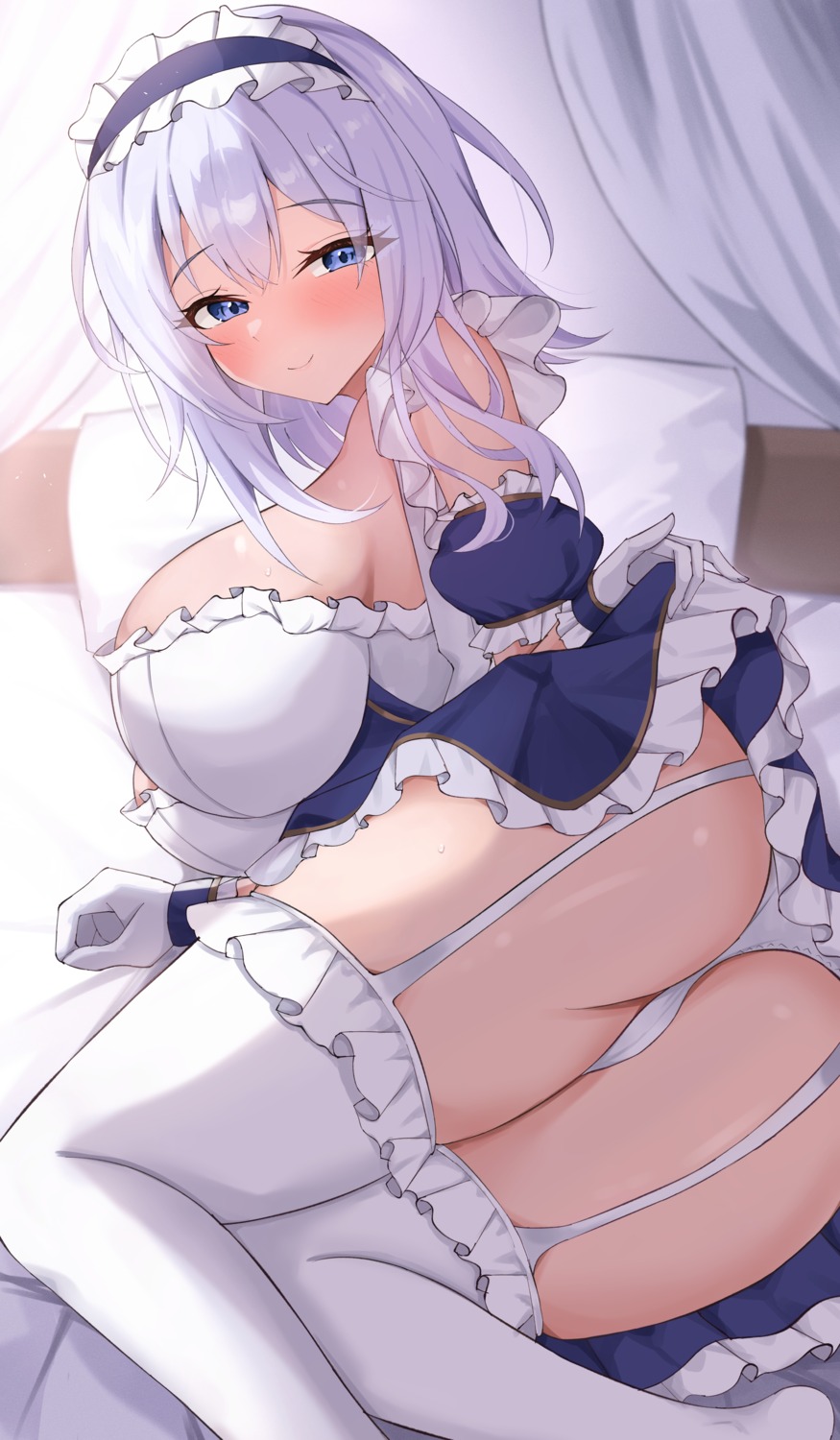 cameltoe himeji_shirayuki kuon_(kuon) liar_liar maid no_bra pantsu skirt_lift stockings thighhighs