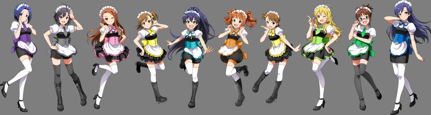 akizuki_ritsuko futami_ami futami_mami ganaha_hibiki heels hoshii_miki kikuchi_makoto kisaragi_chihaya maid megane minase_iori miura_azusa takatsuki_yayoi the_idolm@ster thighhighs transparent_png