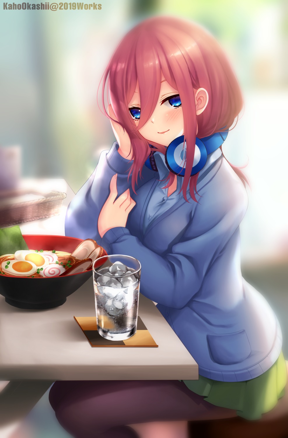 5-toubun_no_hanayome breast_hold headphones kaho_okashii nakano_miku pantyhose seifuku sweater