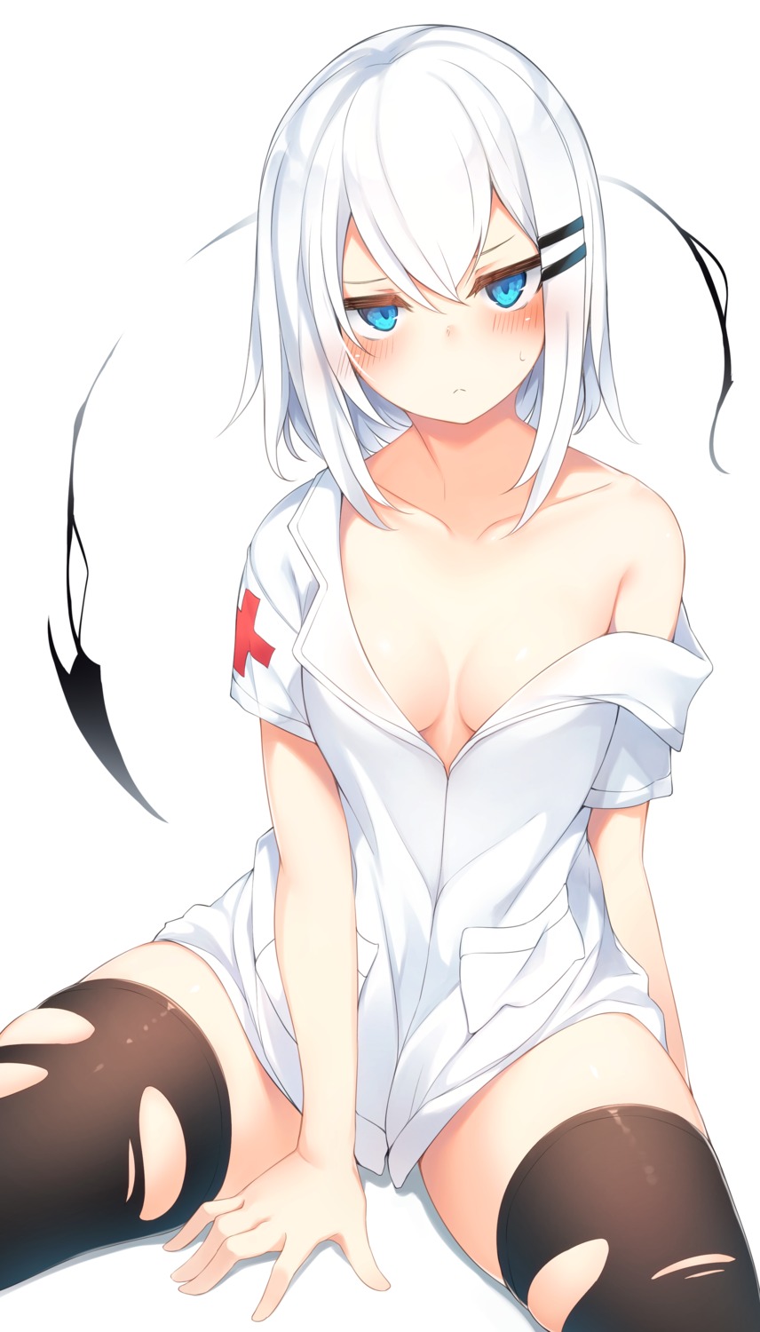 loli no_bra open_shirt otokuyou thighhighs torn_clothes