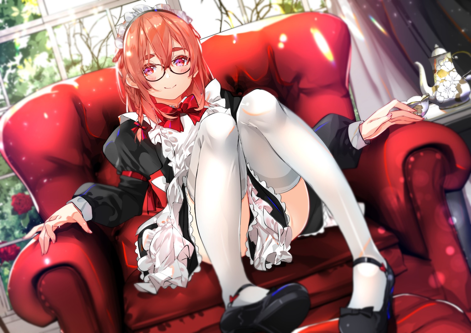 kanojo_okarishimasu maid megane sakurasawa_sumi skirt_lift sydus thighhighs