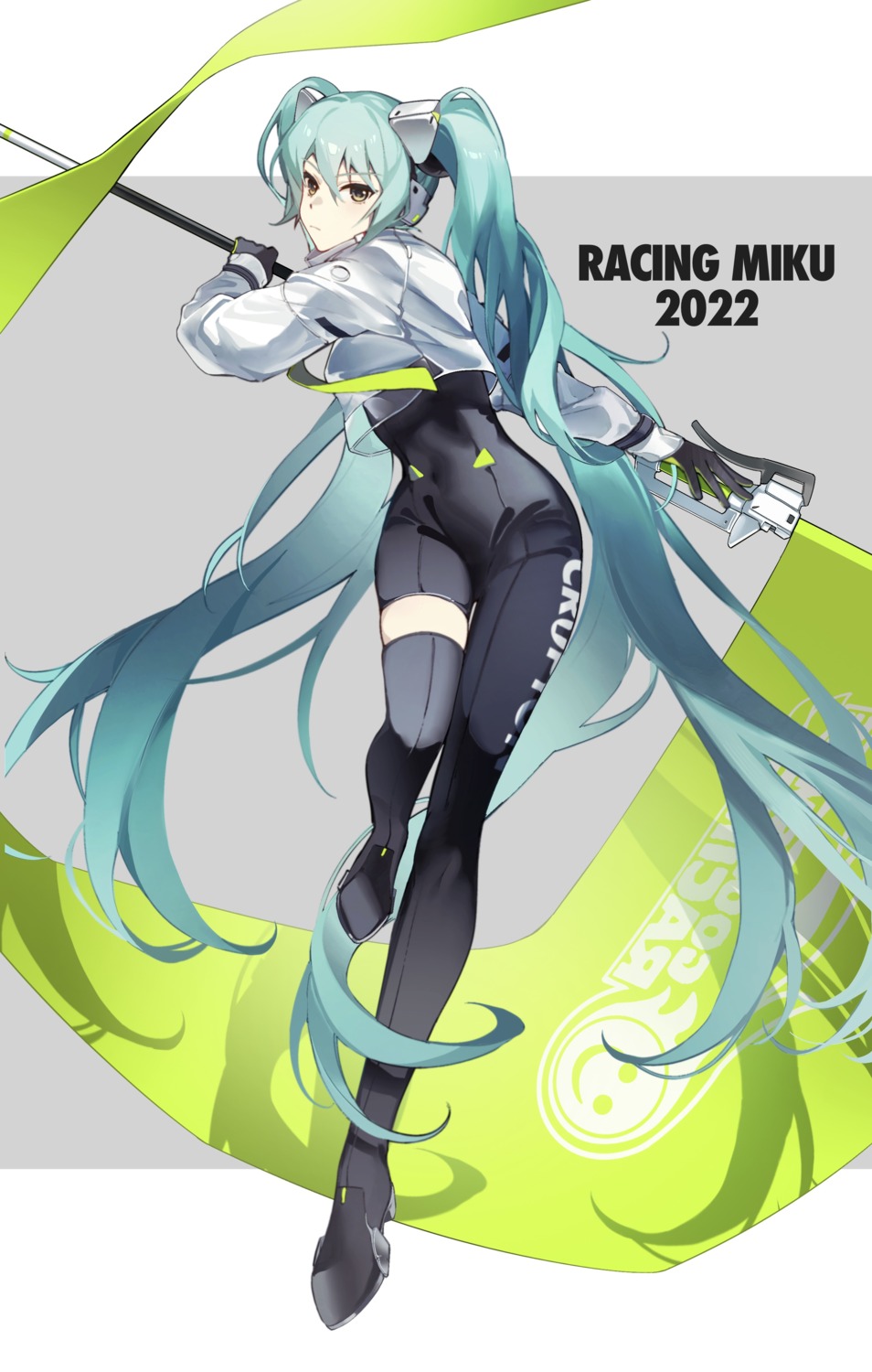 bodysuit goodsmile_racing hatsune_miku headphones kanvien racing_miku thighhighs vocaloid