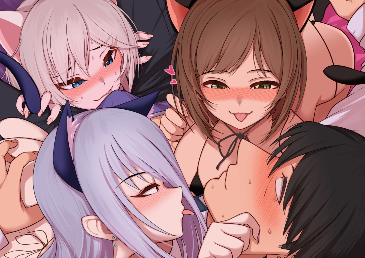 anastasia_(idolm@ster) animal_ears bra maekawa_miku morino_shoutarou nekomimi pantsu producer tail takamine_noa the_idolm@ster the_idolm@ster_cinderella_girls thong