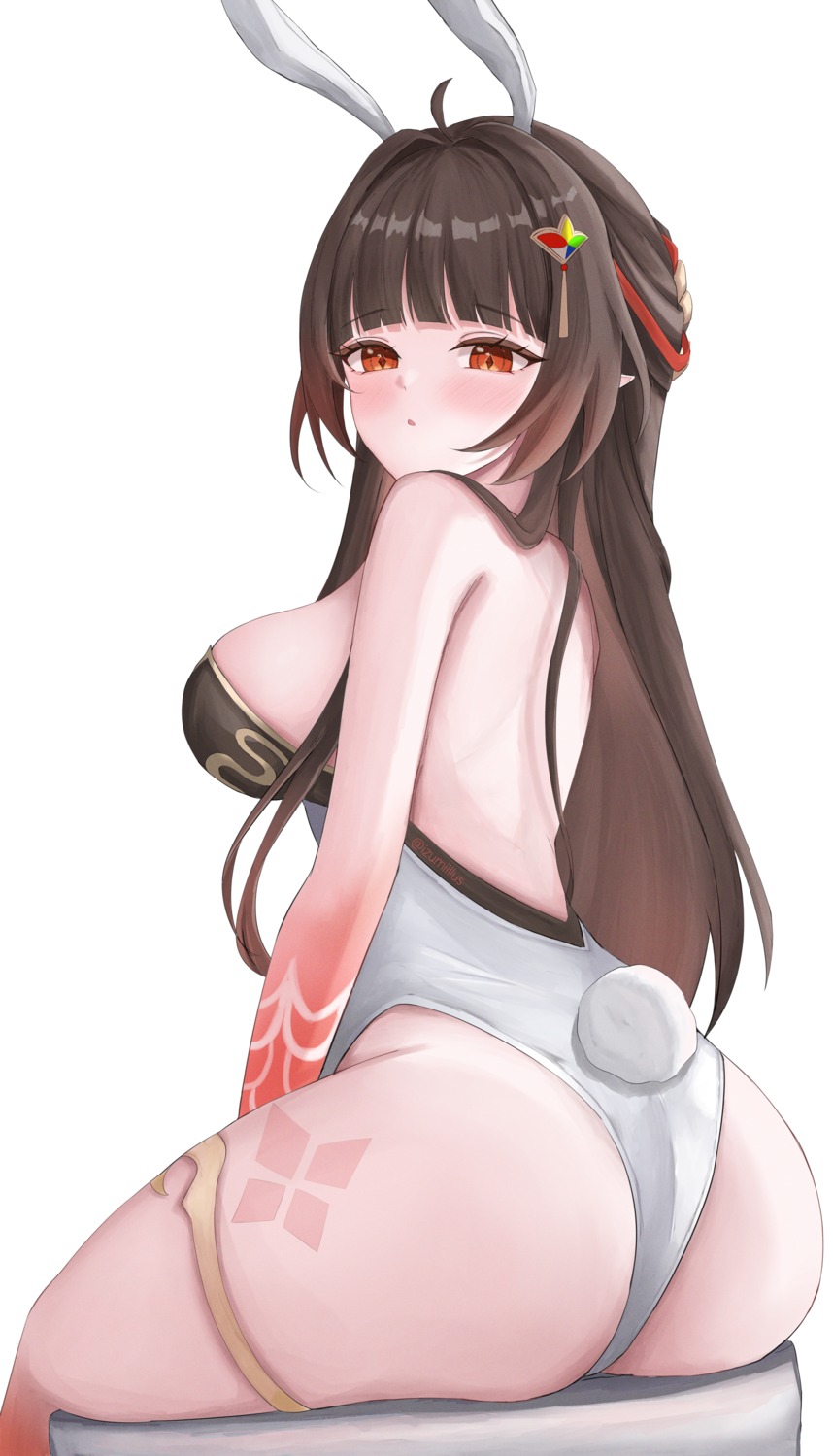 animal_ears ass bunny_ears bunny_girl garter honkai:_star_rail izumiillus lingsha no_bra pointy_ears tail tattoo