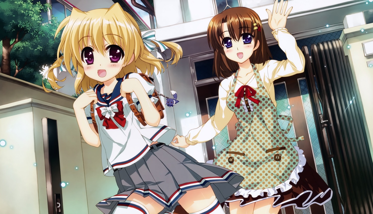 fujima_takuya mahou_shoujo_lyrical_nanoha seifuku shamal thighhighs yagami_hayate