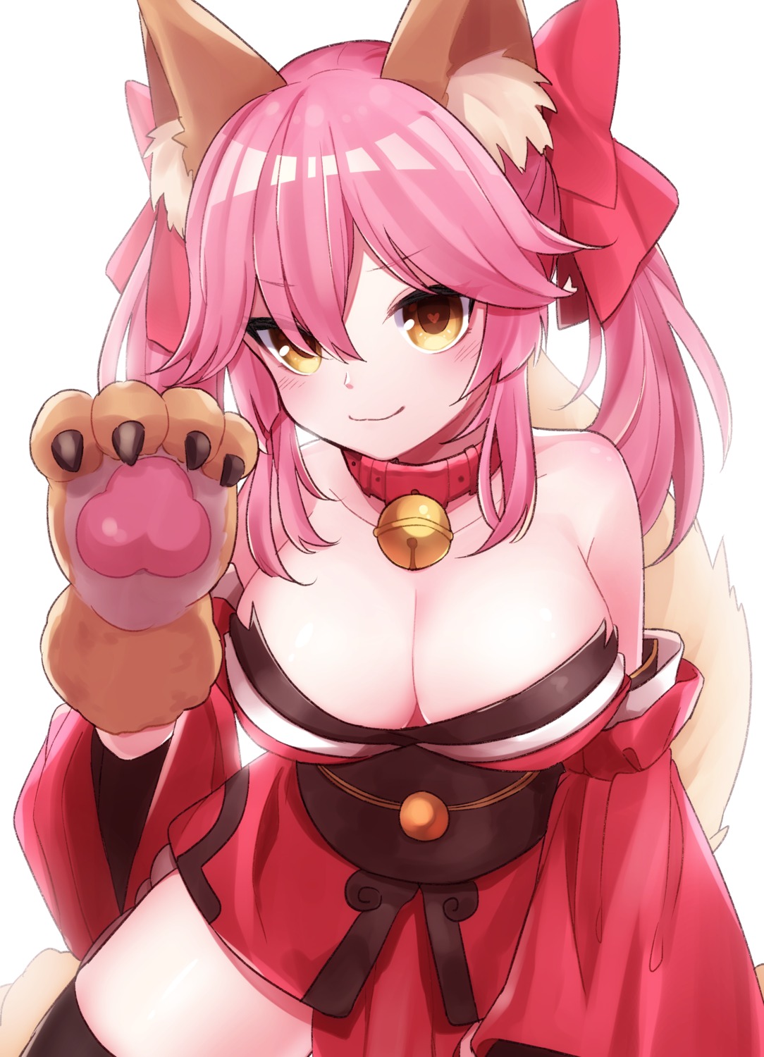 animal_ears cleavage fate/grand_order japanese_clothes kitsune soramame_pikuto tail tamamo_cat thighhighs