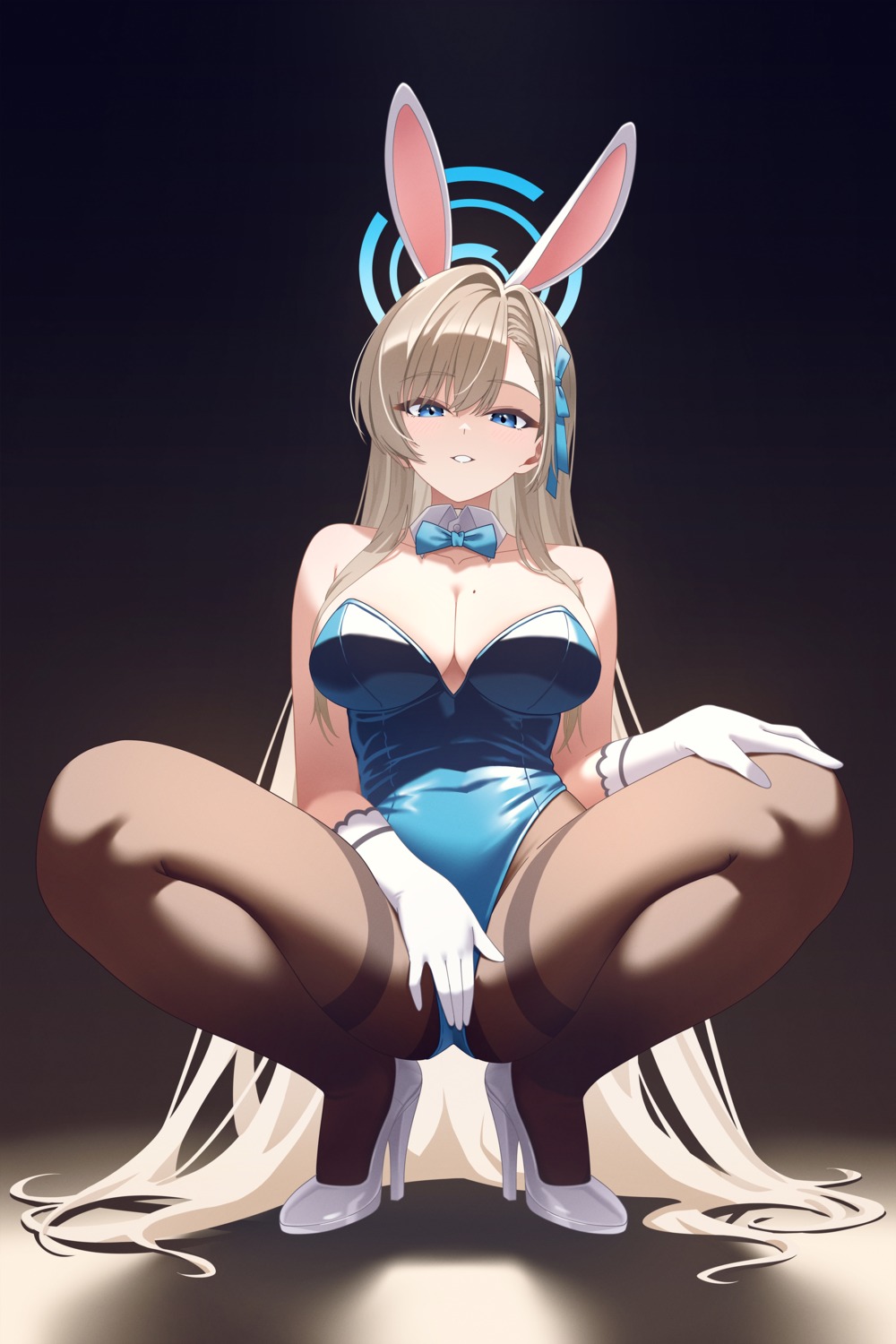 animal_ears blue_archive bunny_ears bunny_girl halo heels ichinose_asuna mao_shi_shisan no_bra pantyhose