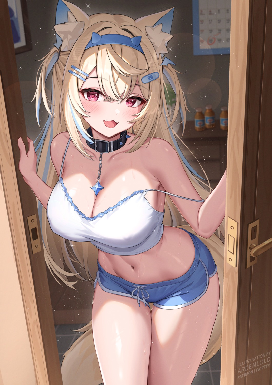 animal_ears ardenlolo bandaid erect_nipples fuwawa_abyssgard hololive hololive_english horns inumimi no_bra tail wet