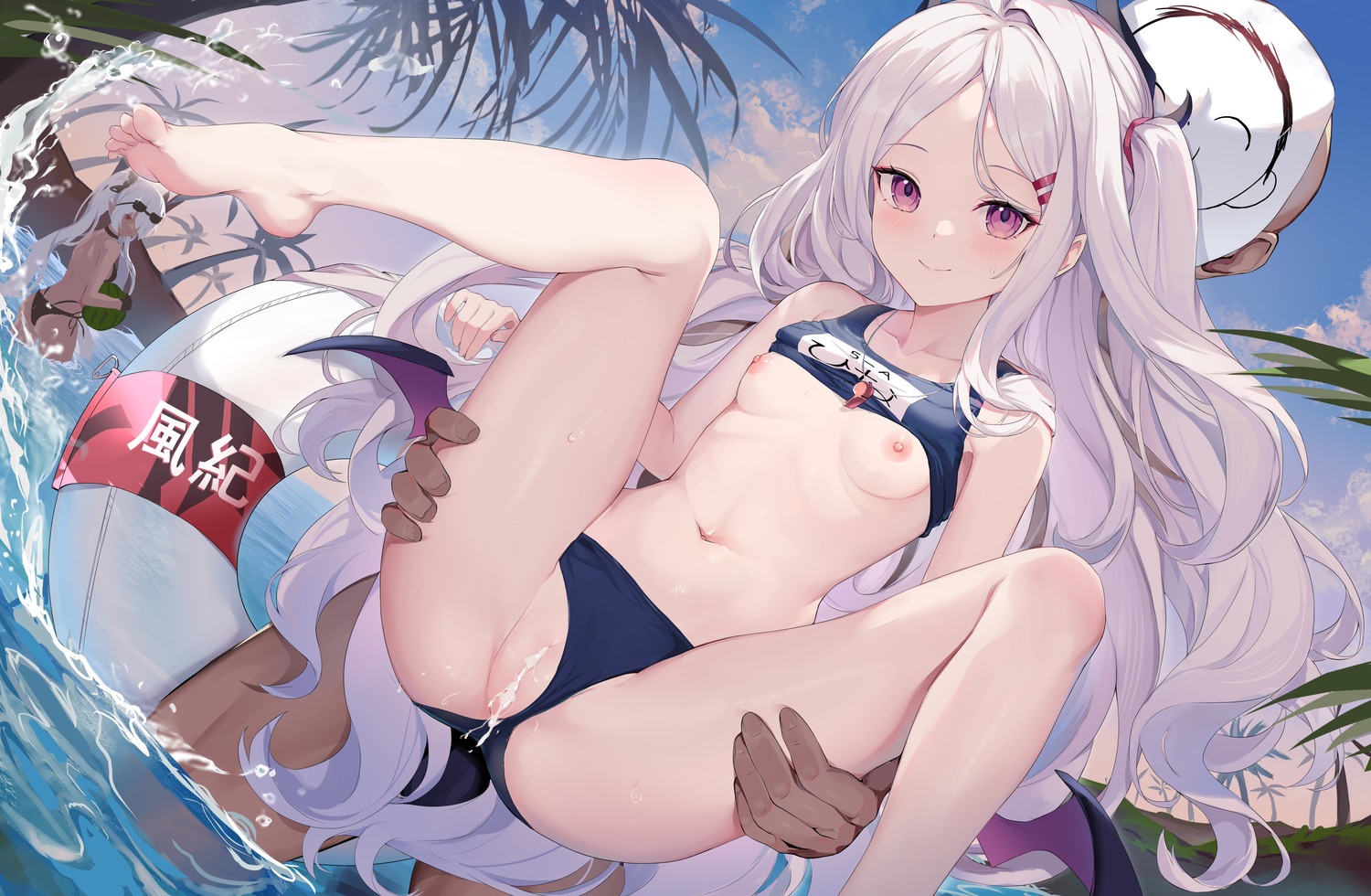 ass bikini blue_archive bottomless breasts cum devil feet horns kizuna loli megane pointy_ears pussy school_swimsuit shiromi_iori shirt_lift sorasaki_hina swimsuits thong uncensored wardrobe_malfunction wet wings