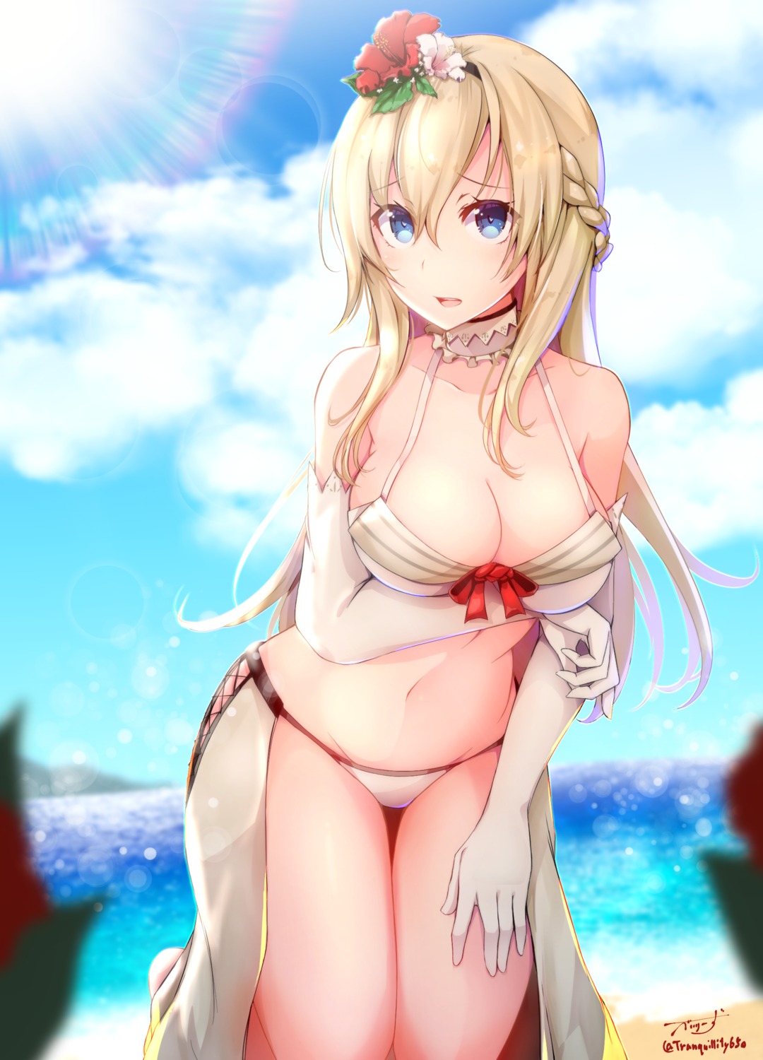 baileys_(tranquillity650) bikini breast_hold kantai_collection swimsuits warspite_(kancolle)