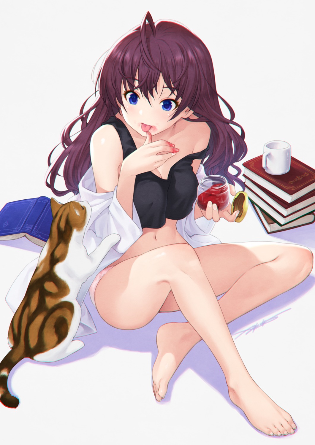 cleavage dress_shirt erect_nipples feet ichinose_shiki kazuma_muramasa neko no_bra open_shirt pantsu the_idolm@ster the_idolm@ster_cinderella_girls