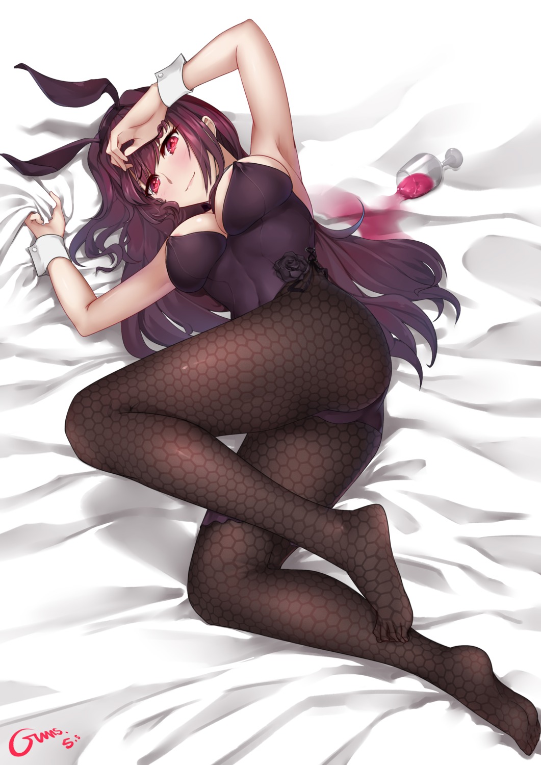 animal_ears areola ass bunny_ears bunny_girl erect_nipples fate/grand_order feet fishnets gins no_bra pantyhose scathach_(fate/grand_order)