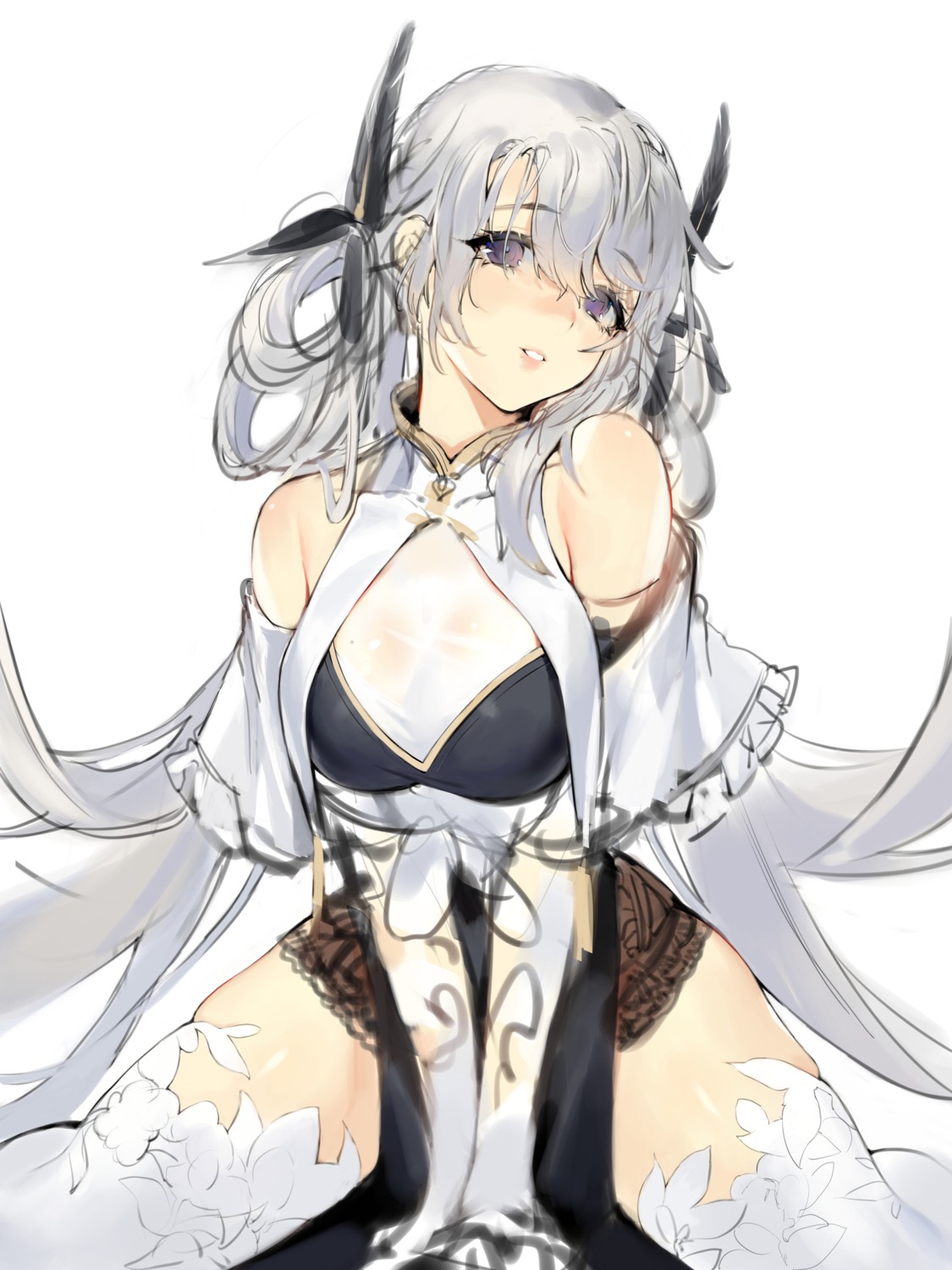 cleavage iiiroha see_through sketch thighhighs