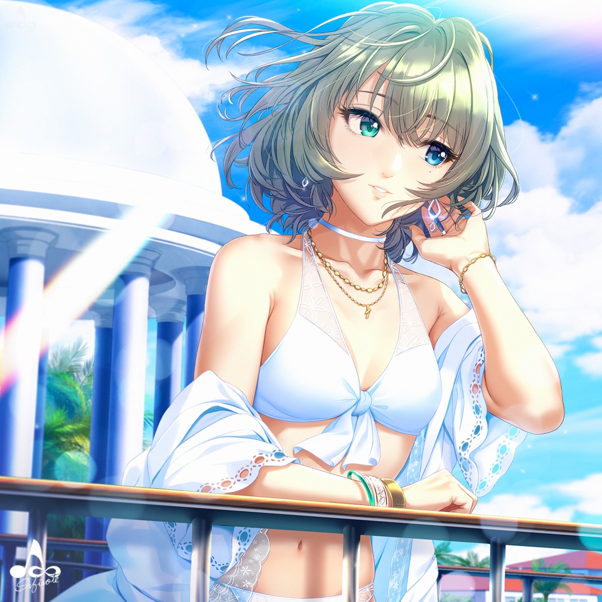 bikini cleavage heterochromia infinote open_shirt see_through swimsuits takagaki_kaede the_idolm@ster the_idolm@ster_cinderella_girls