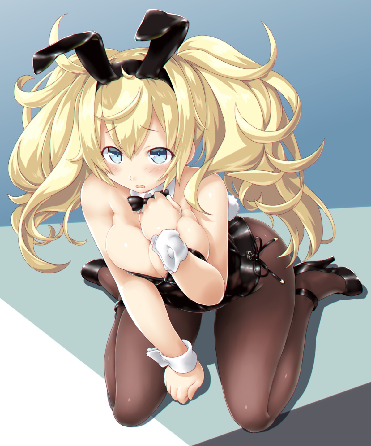 animal_ears breast_hold bunny_ears bunny_girl dd_(artist) gambier_bay_(kancolle) heels kantai_collection no_bra pantyhose tail