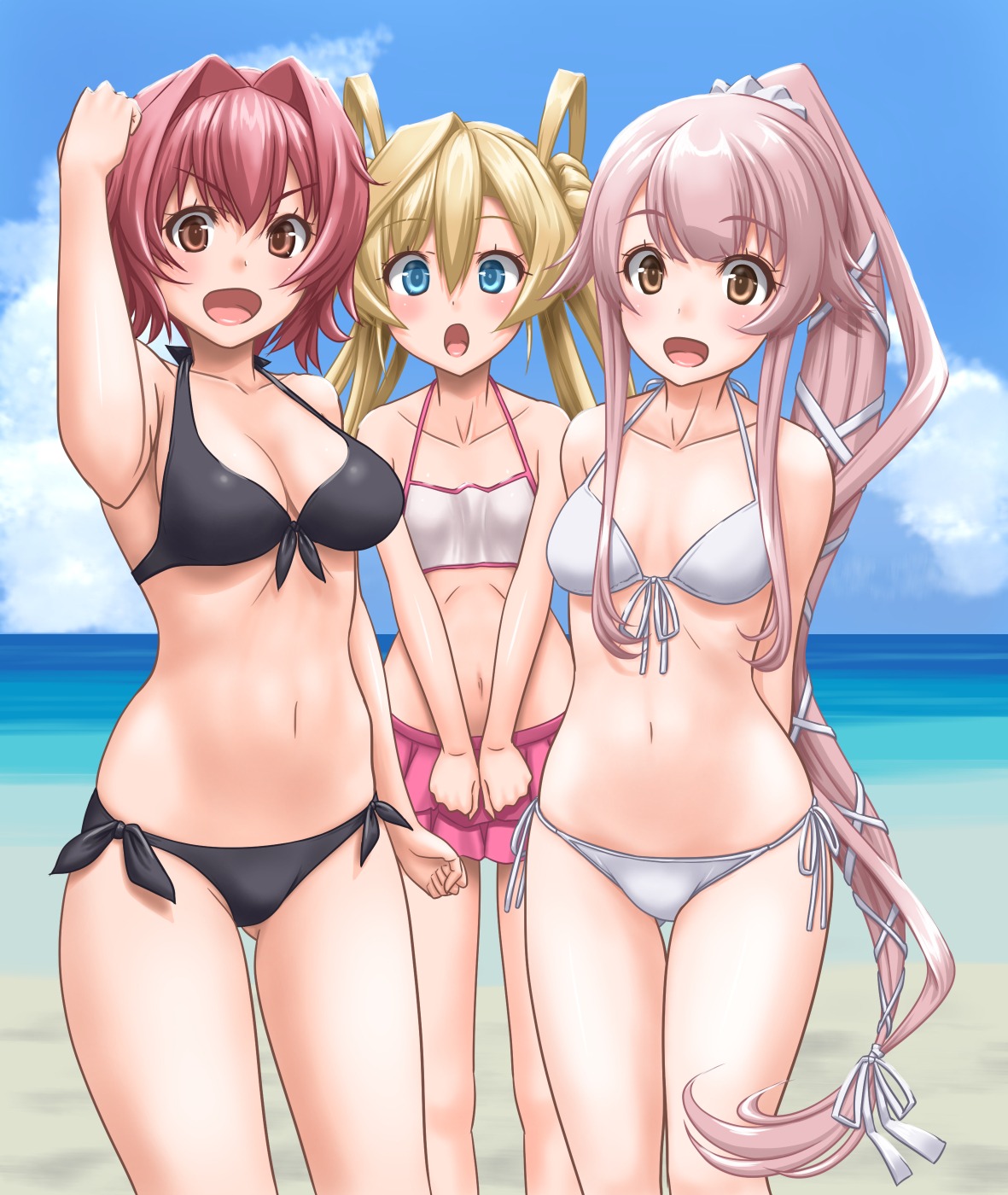 abukuma_(kancolle) bikini cleavage kantai_collection kinu_(kancolle) swimsuits t2r yura_(kancolle)