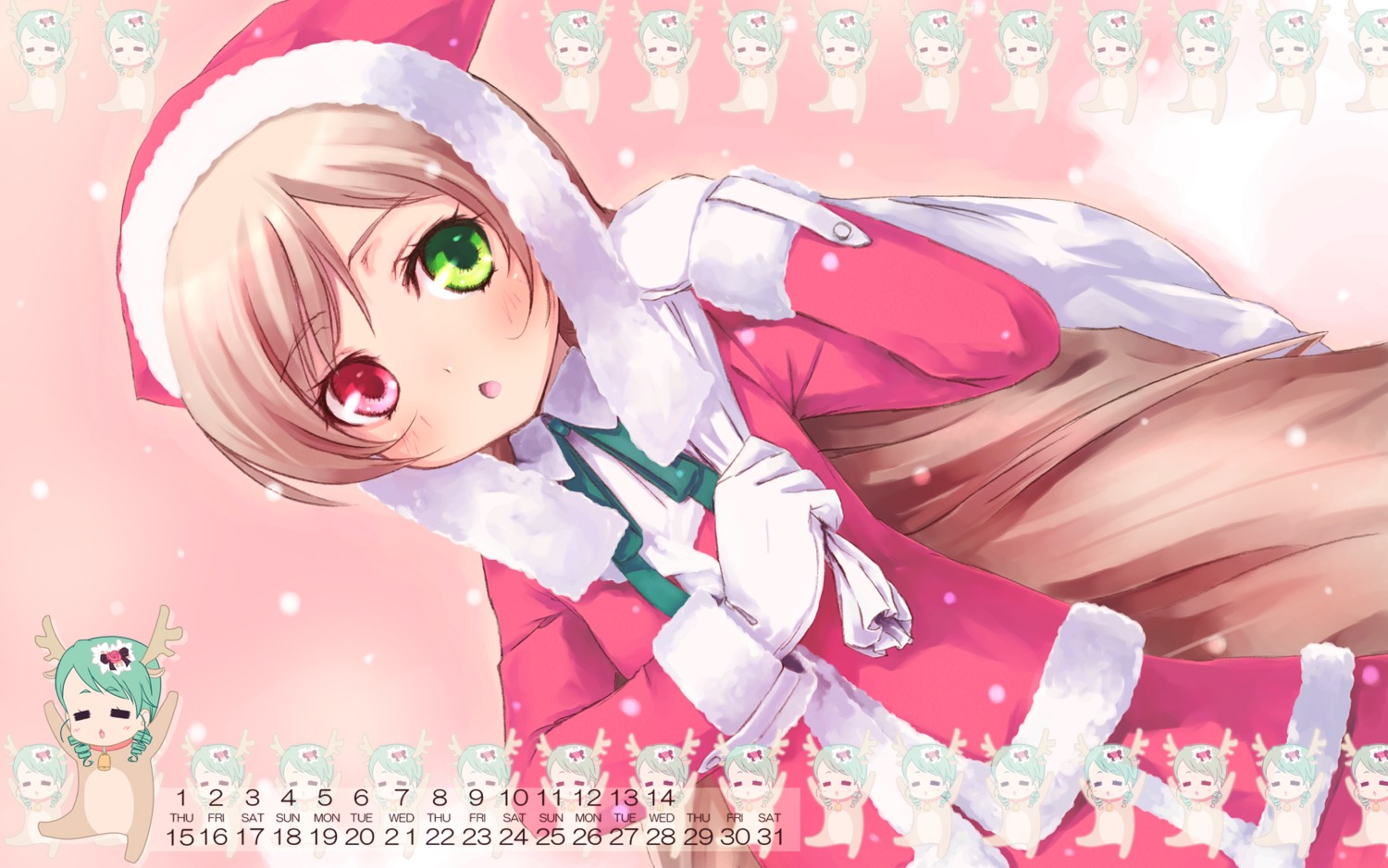 calendar chibi christmas heterochromia horns kanaria pokomi rozen_maiden suiseiseki wallpaper