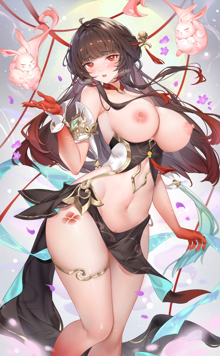 asian_clothes breasts garter honkai:_star_rail lingsha melailai nipples no_bra nopan tattoo