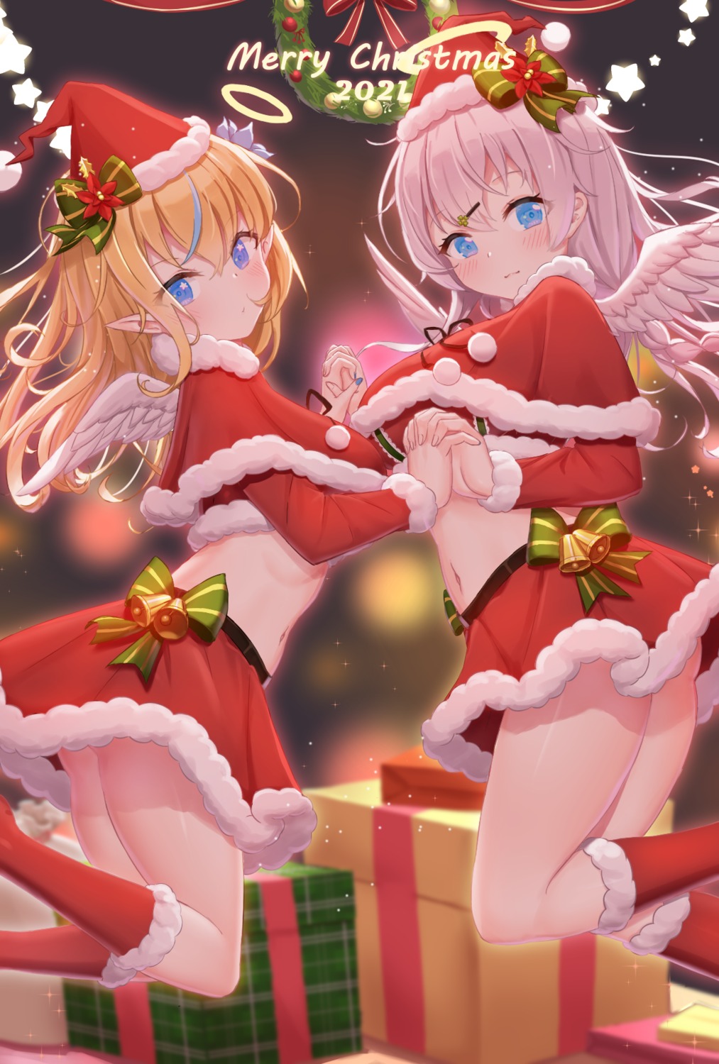 angel ass christmas pointy_ears skirt_lift white_clover_(unfy8472) wings