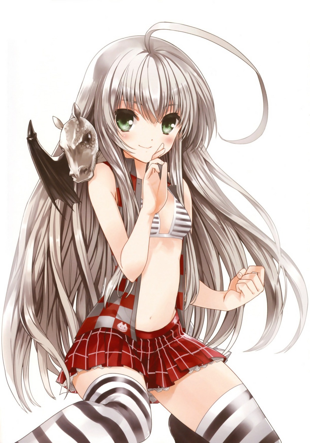 bra cleavage haiyore!_nyaruko-san koin loli nyaruko open_shirt shantak-kun thighhighs wings