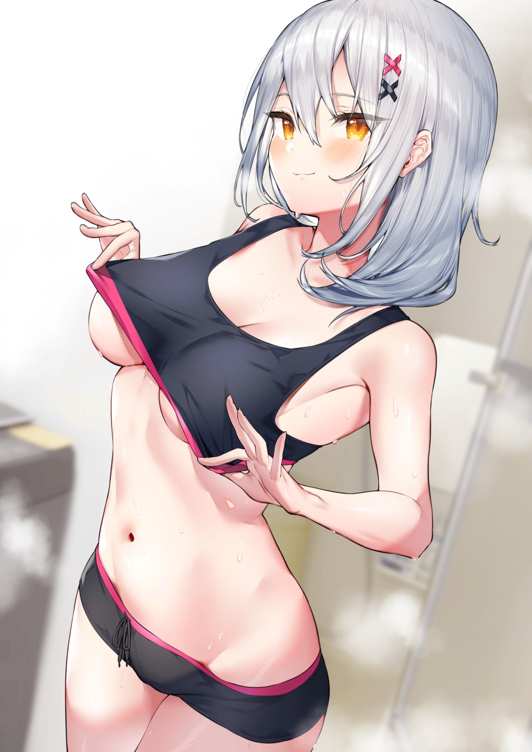 itohana no_bra shirt_lift undressing