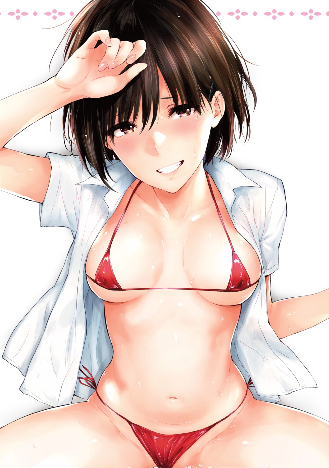 bikini cameltoe dress_shirt erect_nipples napata open_shirt swimsuits wet