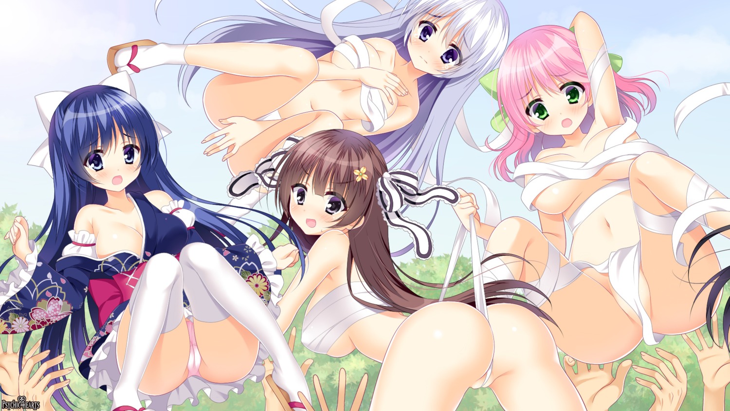 amagase_yuina ass ayase_hitomi azumaya_ouka breast_hold cameltoe cleavage erect_nipples fundoshi lolita_fashion no_bra open_shirt pantsu panty_pull psychic_hearts pussy sarashi shinonome_renge thighhighs underboob wa_lolita wallpaper wardrobe_malfunction yuyumatsu