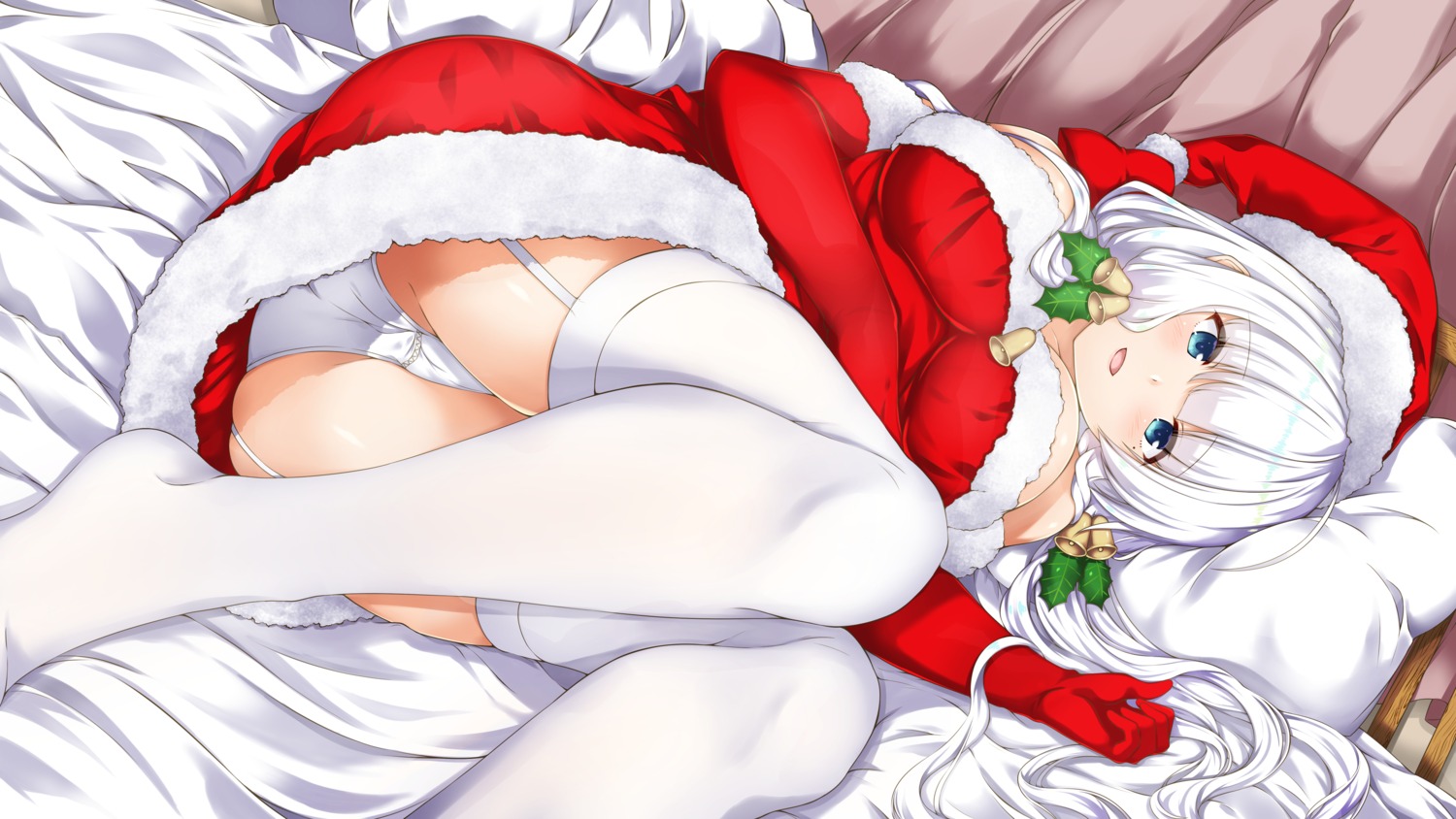 ass azur_lane cameltoe christmas dress illustrious_(azur_lane) mamizu pantsu skirt_lift stockings thighhighs