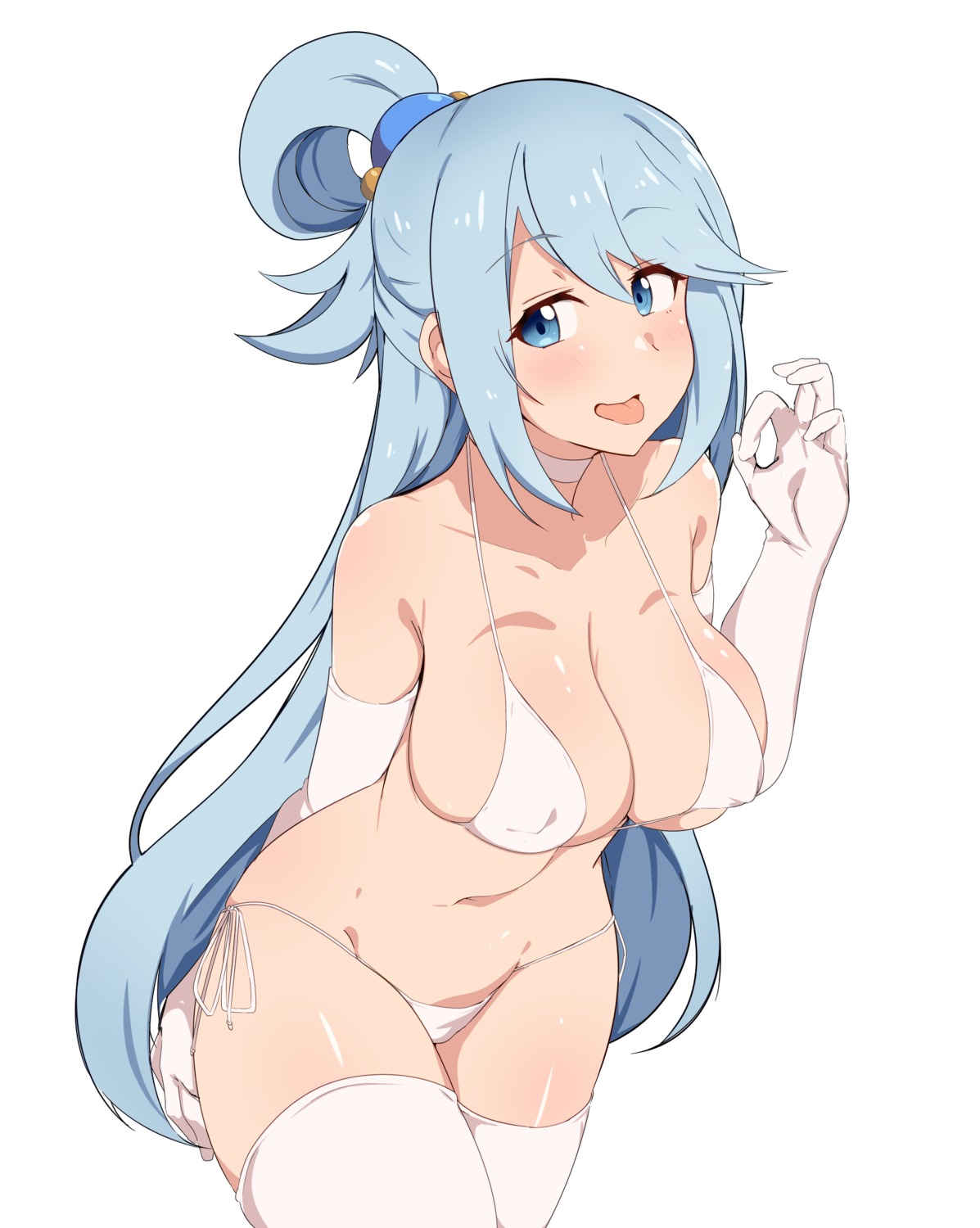 aqua_(konosuba) bikini erect_nipples kono_subarashii_sekai_ni_shukufuku_wo! seihekiog swimsuits thighhighs